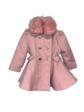 Rothschild Girls Pink Double-Breasted Coat Faux Fur Collar 2T